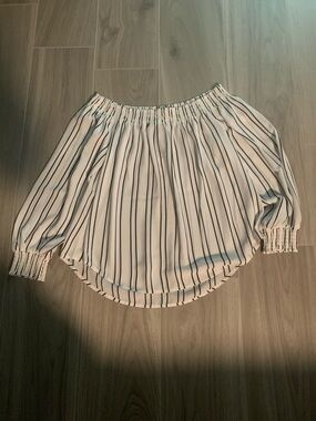 Express Cream Blouse with Black Vertical Stripes